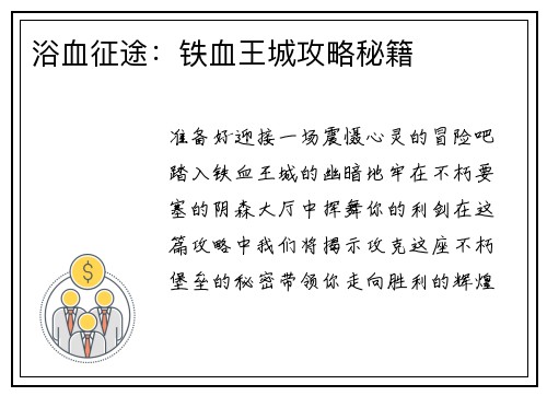 浴血征途：铁血王城攻略秘籍